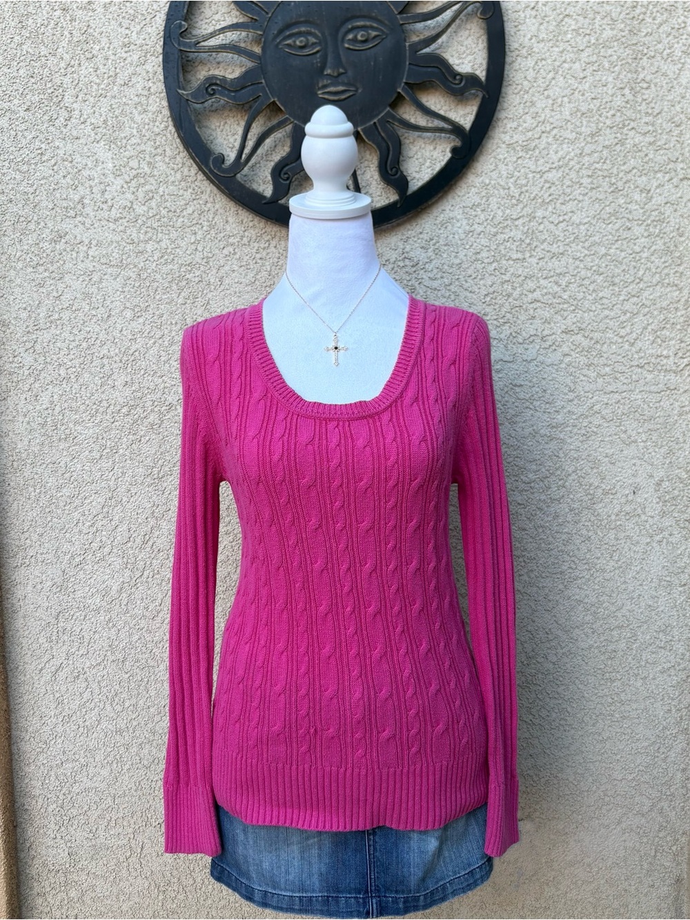 Faded Glory Pink Cable Knit Scoop Neck Sweater Y2K Fall Coquette Soft Girl